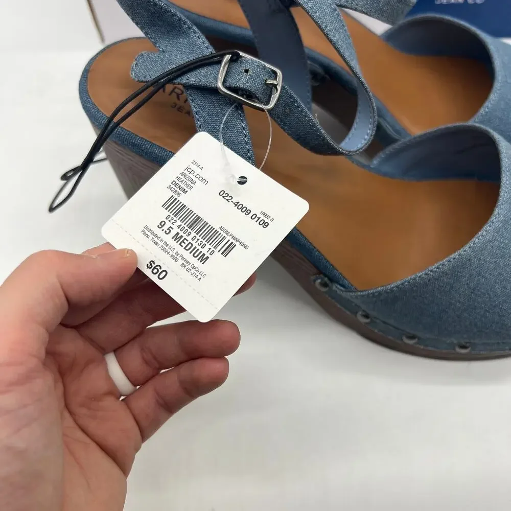 Arizona Jean Co Womens Heather Heeled Sandals Blue Denim Size 9.5M